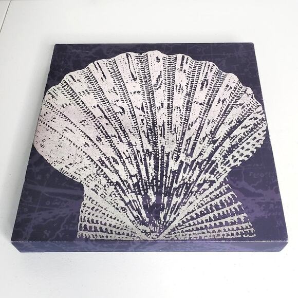 Nautical Metallic Silver Scallop Seashell Canvas Square Wall Art Decor - Picture 8 of 8
